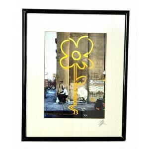 Banksy “Yellow Flower” Street Art Photograph by Hugh Sun Signed, Framed (UK)